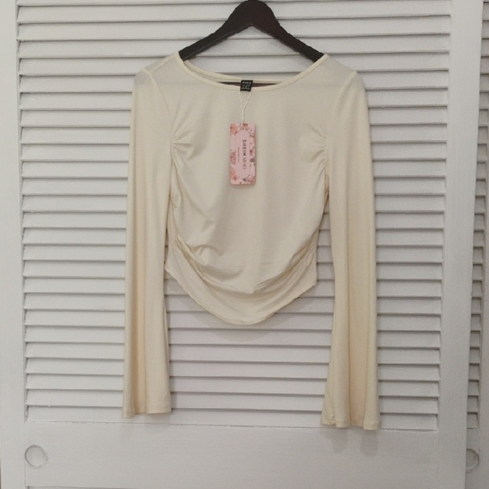 Elegant Cream Long Sleeve Women's Top
